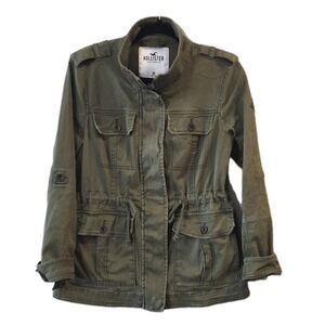 Hollister Utility Jacket Womens Medium Olive Green Full Zip Military Grunge Punk